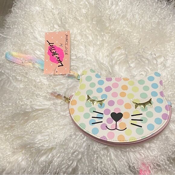 Luv Betsey Johnson Polka Dot Kitty Kitsch Clutch Wristlet Colorful - Picture 1 of 9